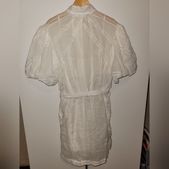 FRAME Lace Puff-Slv Ramie Shirt Dress Anthropologie Shopbop Revolve Saks Sz XS - Picture 11 of 16
